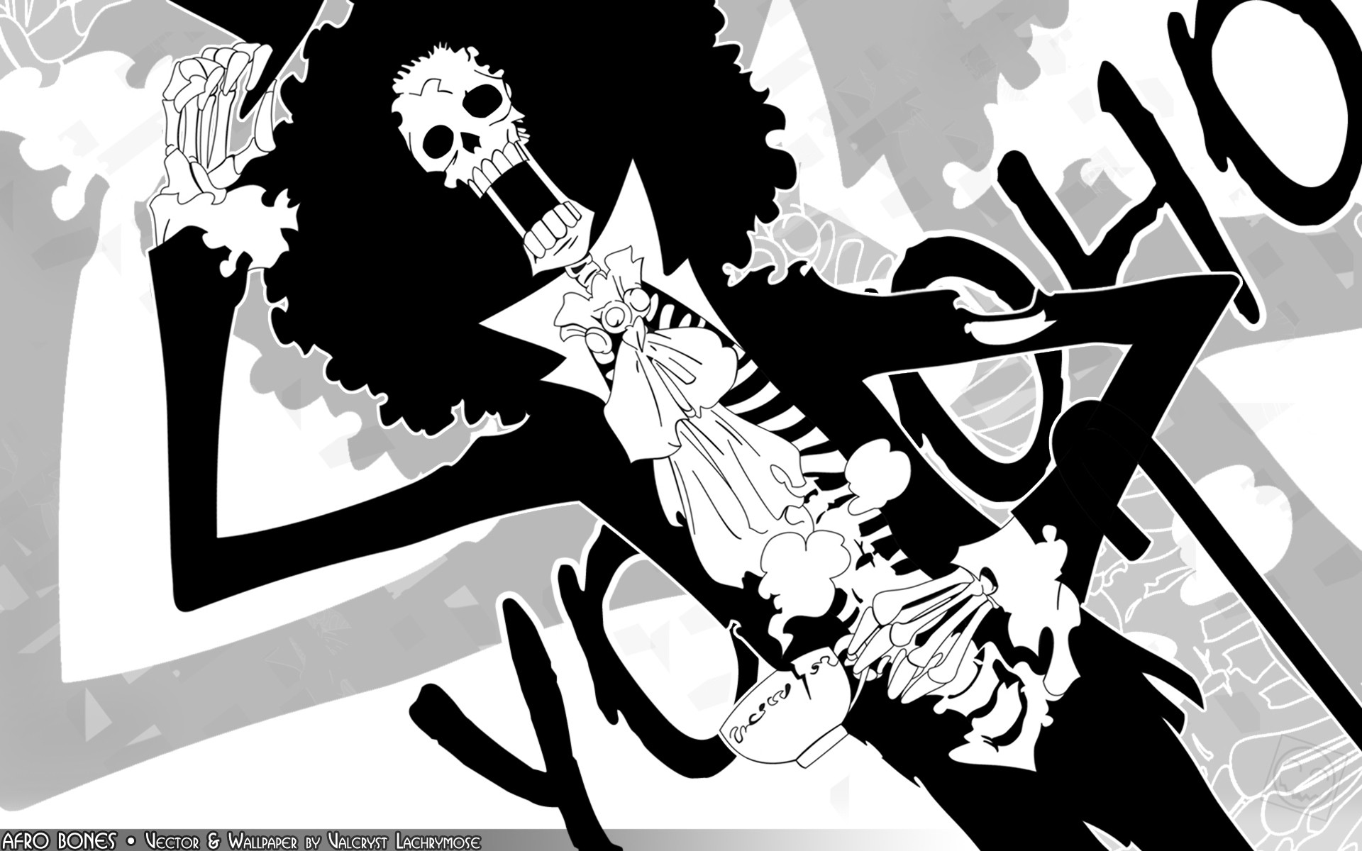 Anime 1920x1200 One Piece anime Brook black skull white artwork monochrome bones cup