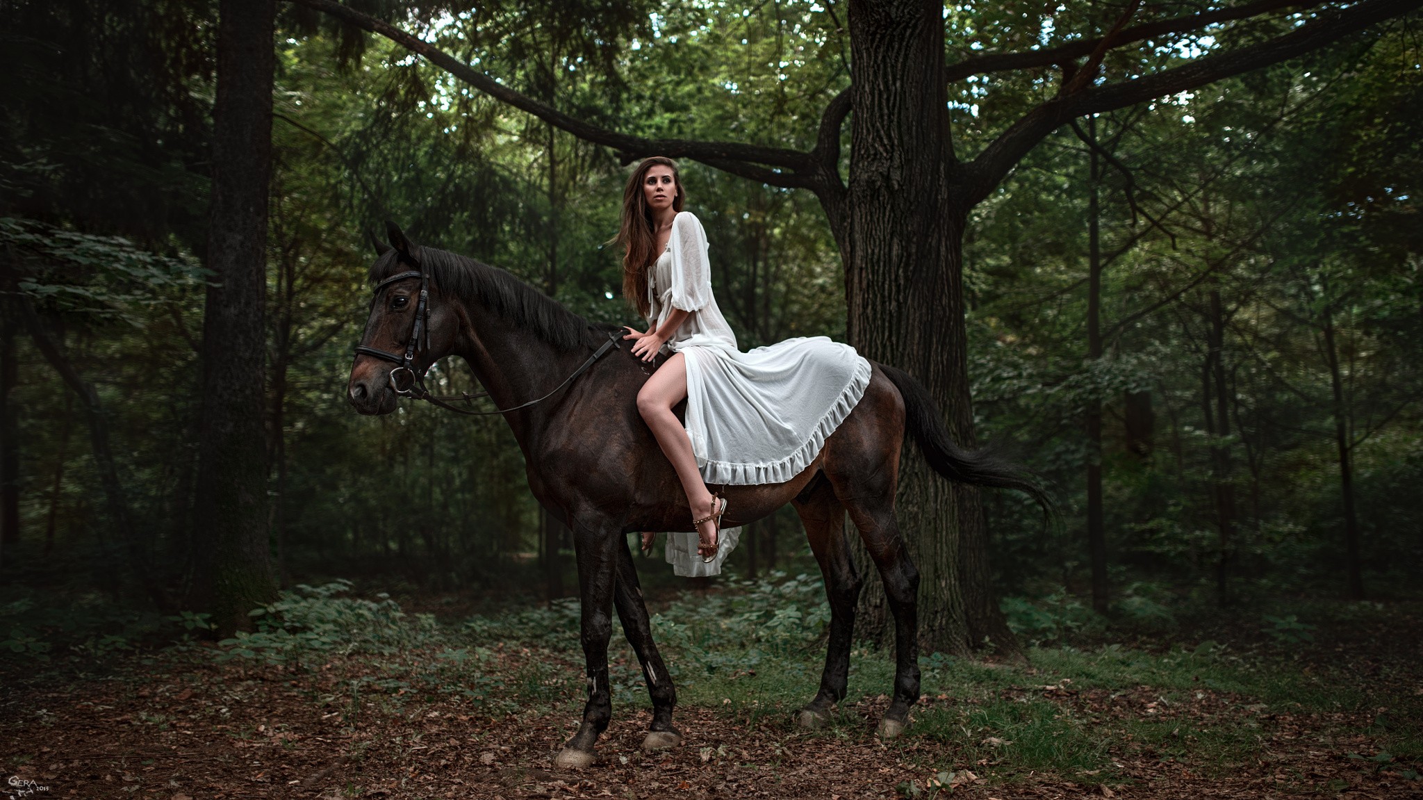 People 2048x1151 women women outdoors animals horse dress white dress legs horse riding Georgy Chernyadyev women with horse mammals white clothing outdoors model