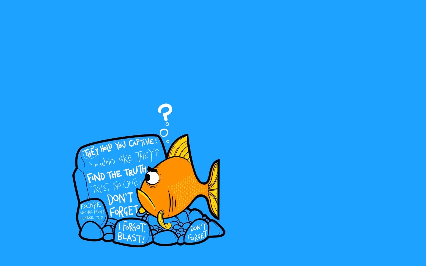 General 1440x900 fish text humor animals blue background simple background