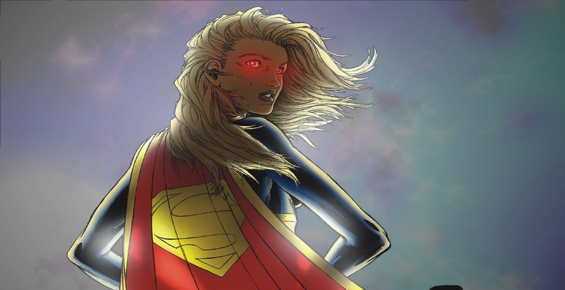 General 1920x984 Supergirl DC Comics superhero superheroines cape glowing eyes blonde long hair
