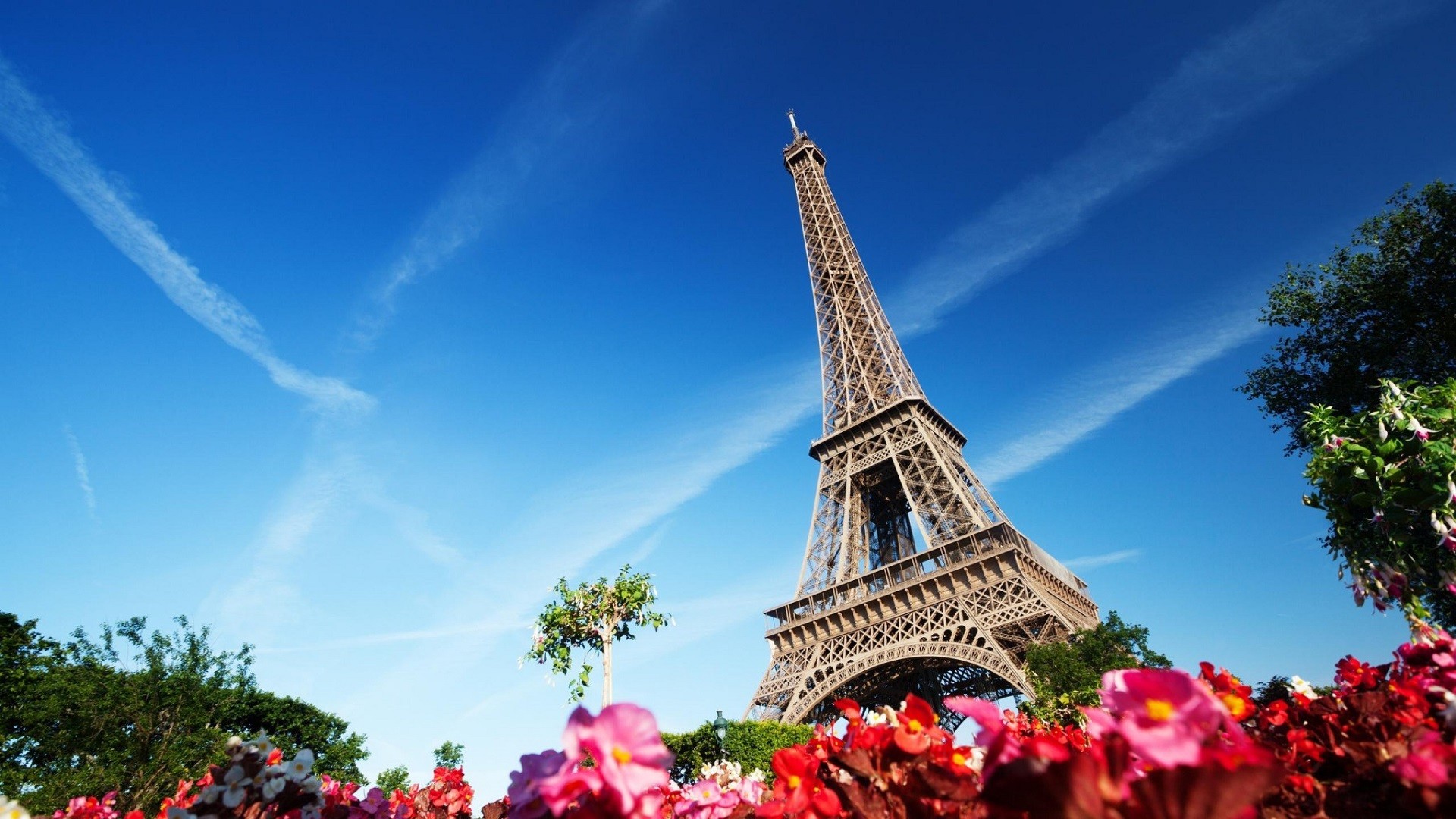General 1920x1080 Eiffel Tower building architecture flowers Paris France low-angle sky landmark Europe