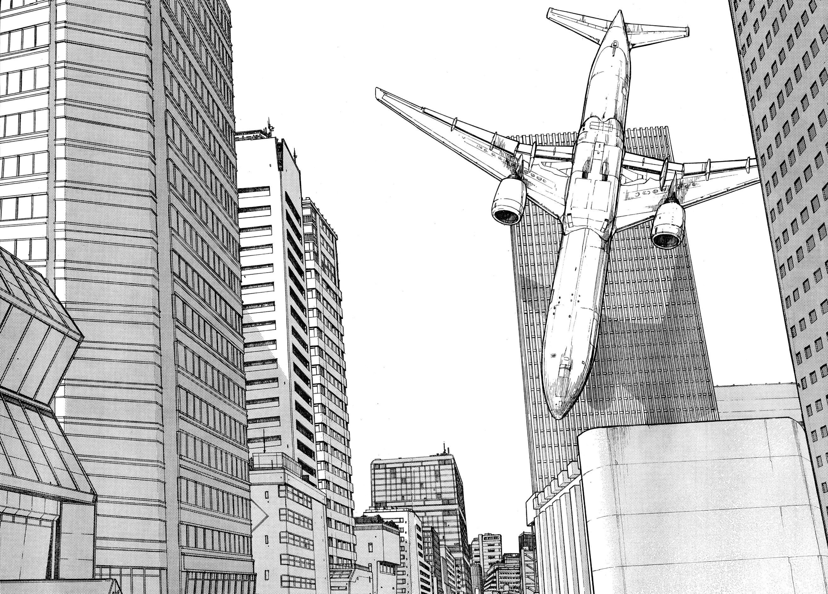 Anime 2629x1887 manga monochrome Ajin aircraft city anime