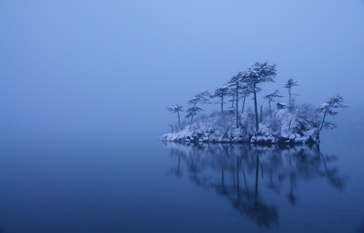 General 1200x768 nature landscape winter island trees mist lake snow Japan calm morning cabin cold frost reflection