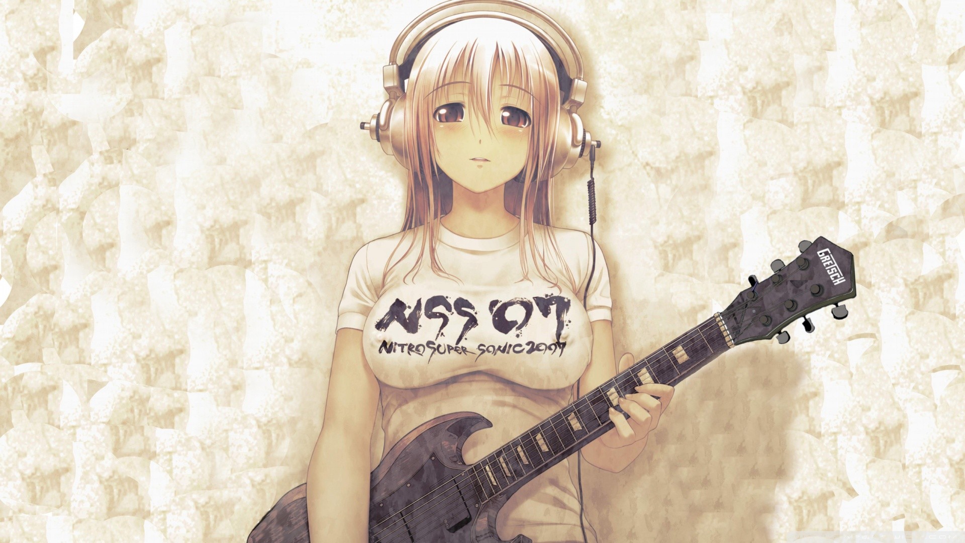 Anime 1920x1080 anime anime girls guitar women boobs headphones musical instrument looking at viewer