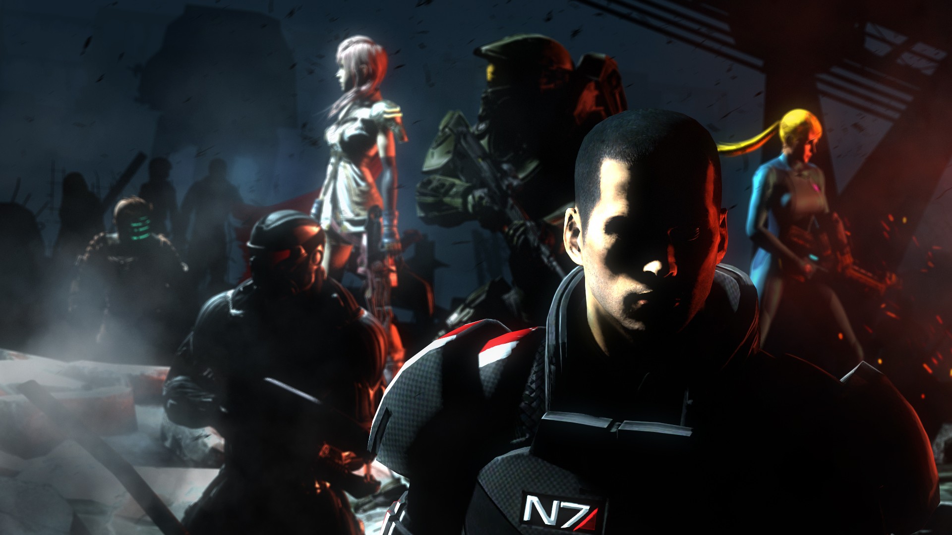 General 1920x1080 Mass Effect 3 Halo (game) Claire Farron video games Crysis video game crossover video game art video game girls video game men Master Chief (Halo) video game characters
