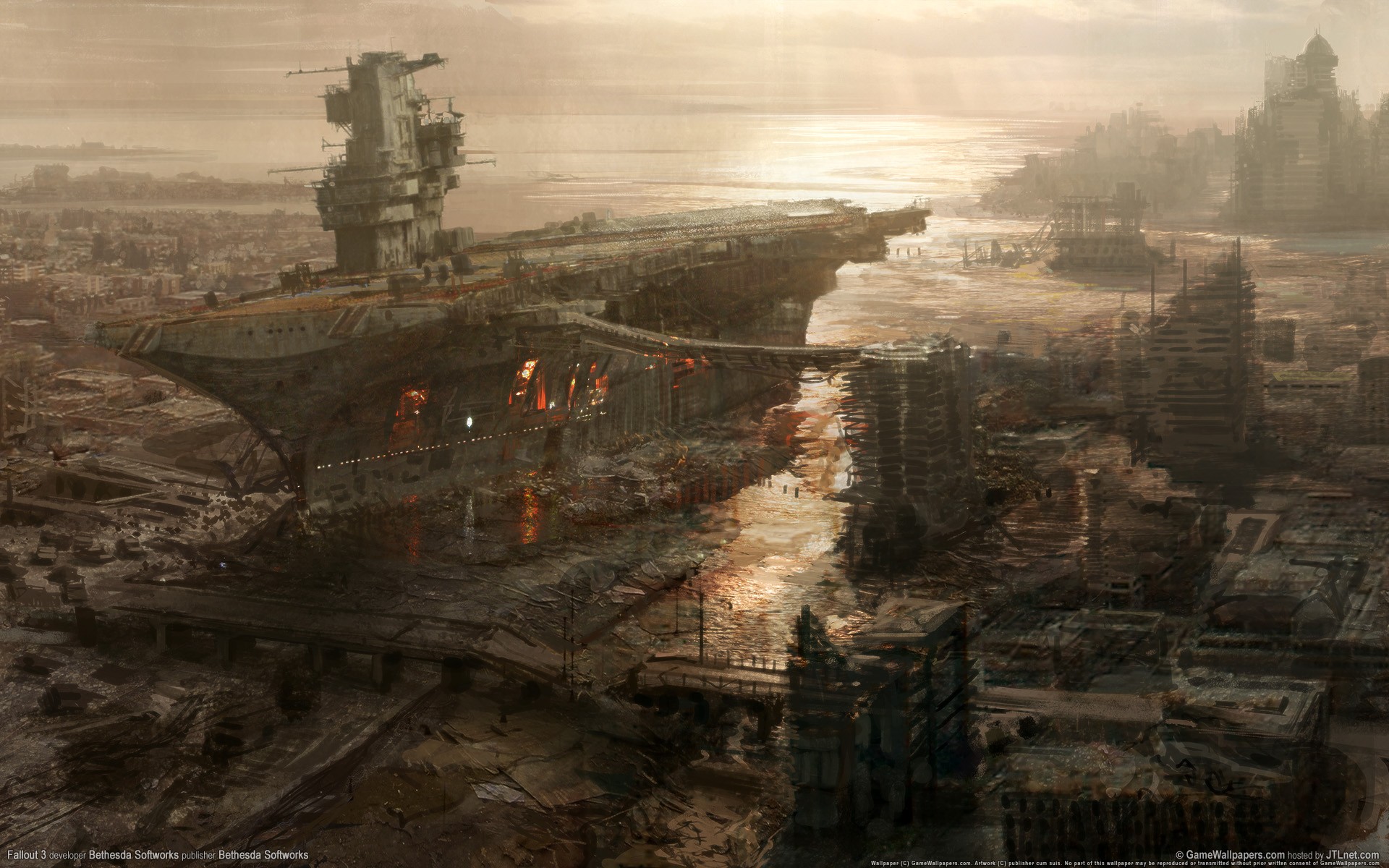 General 1920x1200 Fallout Fallout 3 apocalyptic video games PC gaming Bethesda Softworks aircraft carrier wreck ruins science fiction futuristic video game art