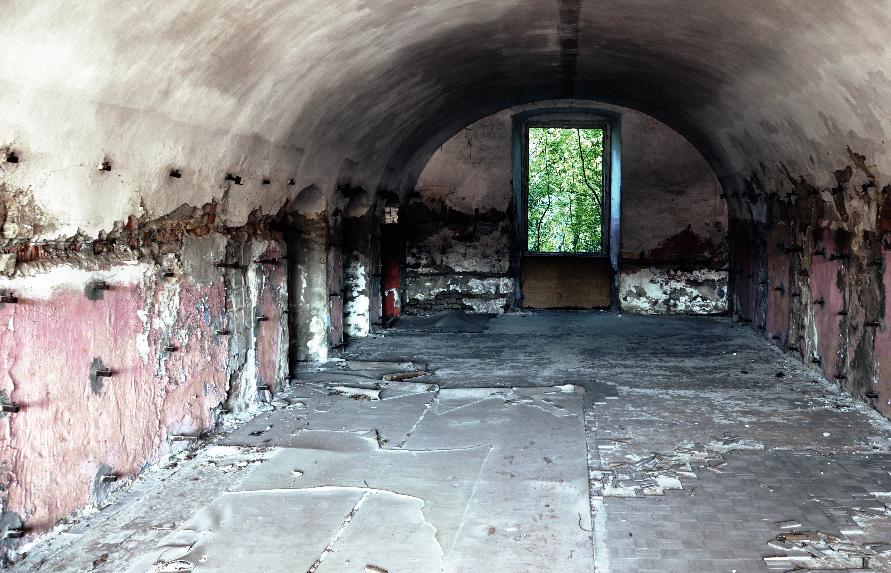 General 3573x2300 abandoned room trees window interior photography Slovakia monastery arch ruins tiles bricks