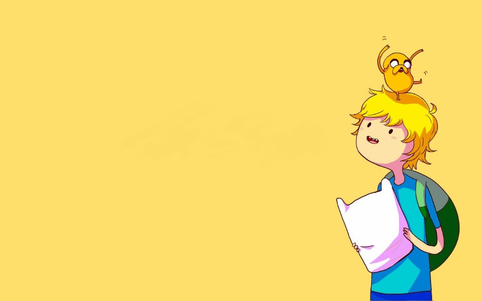 General 1680x1050 Finn the Human Jake the Dog simple background yellow background cartoon TV series Adventure Time