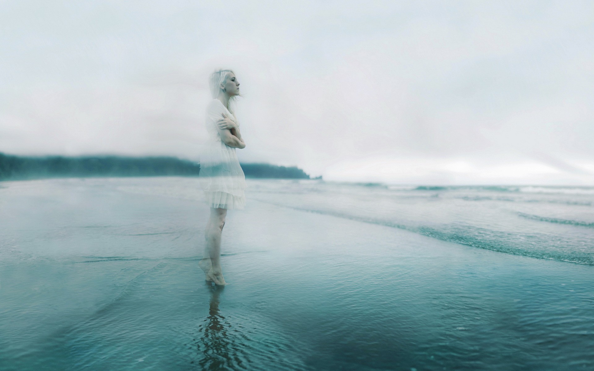 People 1920x1200 women women outdoors blonde photo manipulation transparency ghost standing looking into the distance arms crossed outdoors water beach women on beach