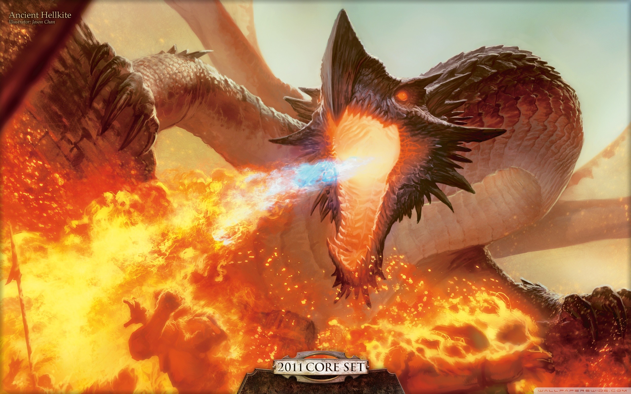 General 2560x1600 Magic: The Gathering dragon fantasy art creature fire burning 2011 (Year) Trading Card Games digital art watermarked