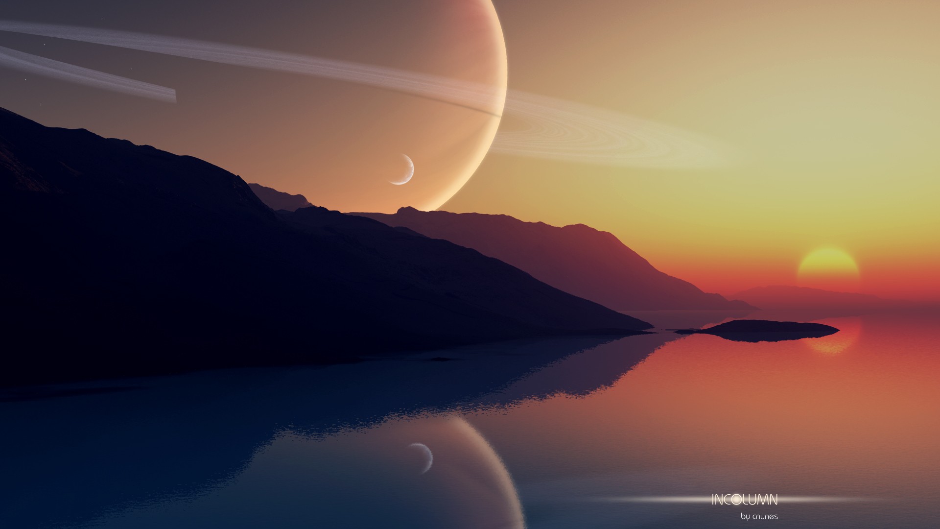 General 1920x1080 space art digital art space reflection sunlight planet planetary rings nature