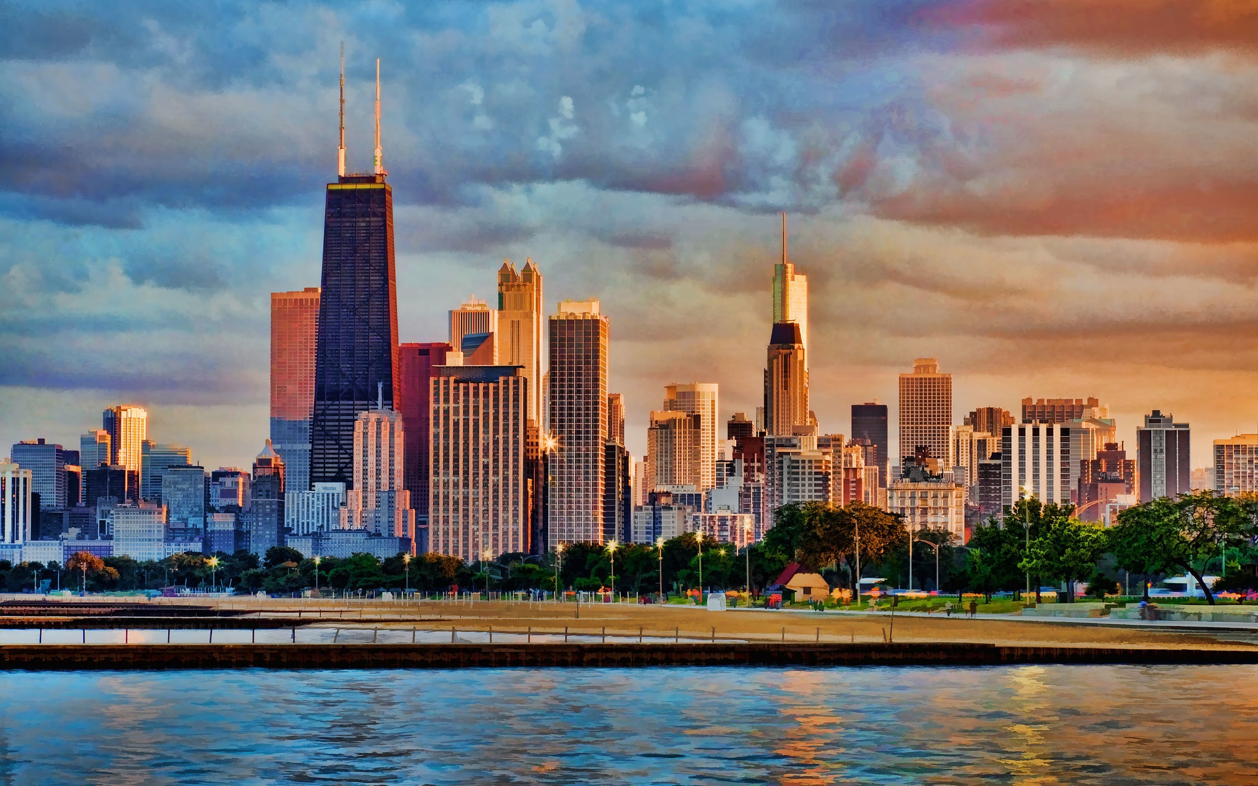 General 2560x1600 Chicago sunset skyscraper city USA
