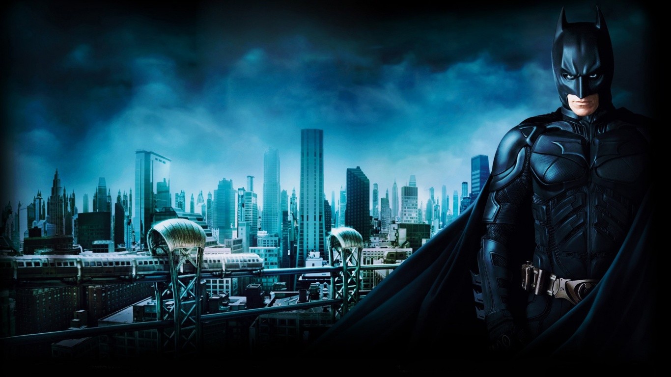 General 1366x768 Batman cyan cityscape looking at viewer movies Christian Bale armor