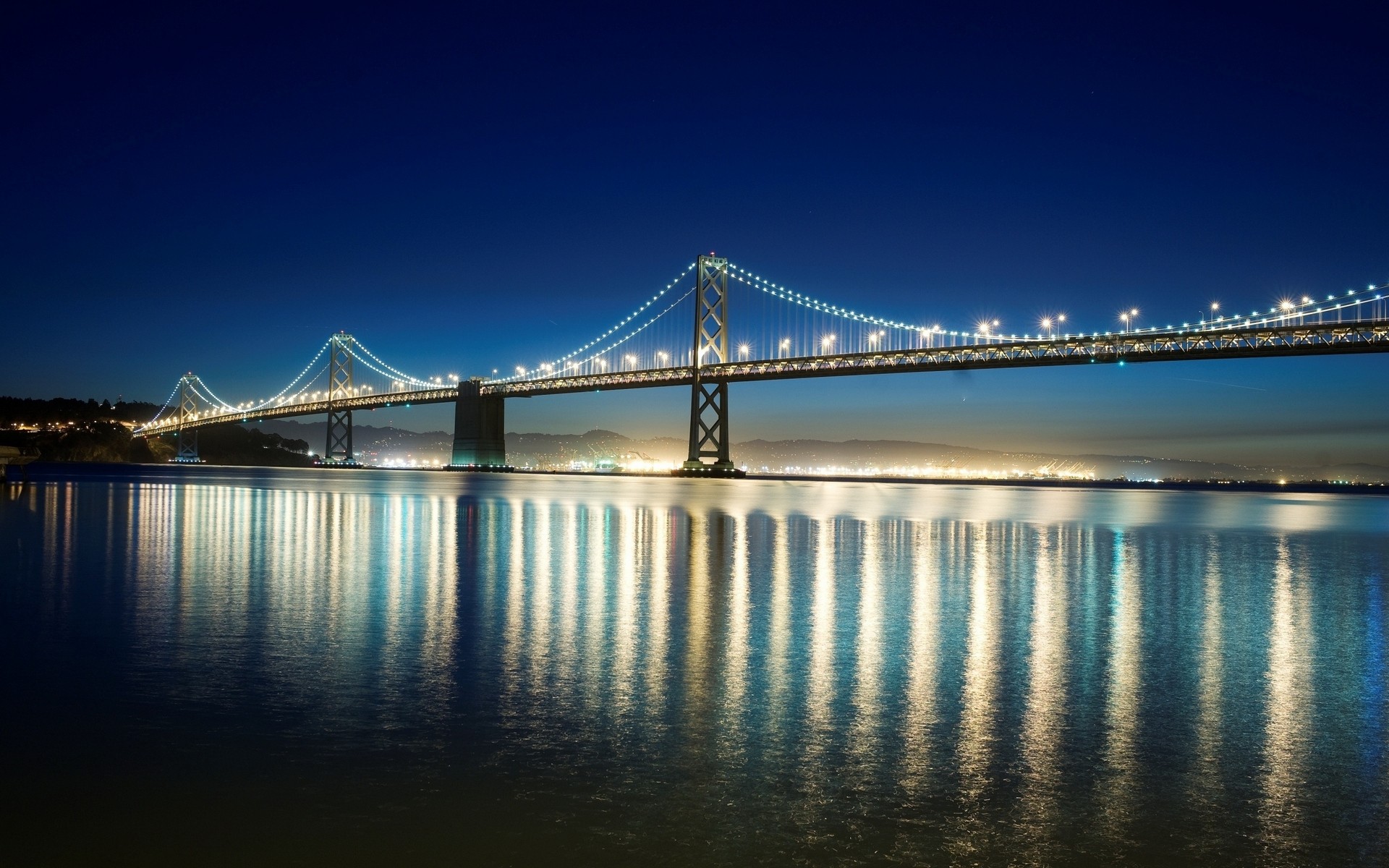General 1920x1200 San Francisco Oakland Bay Bridge bridge lights reflection river USA