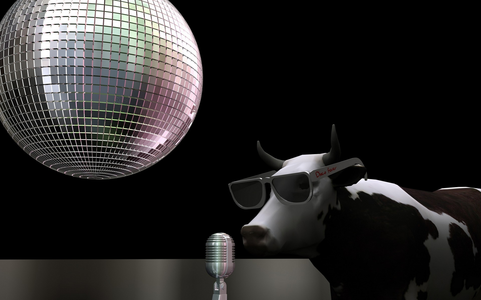 General 1920x1200 cow glasses disco balls animals mammals CGI microphone simple background black background