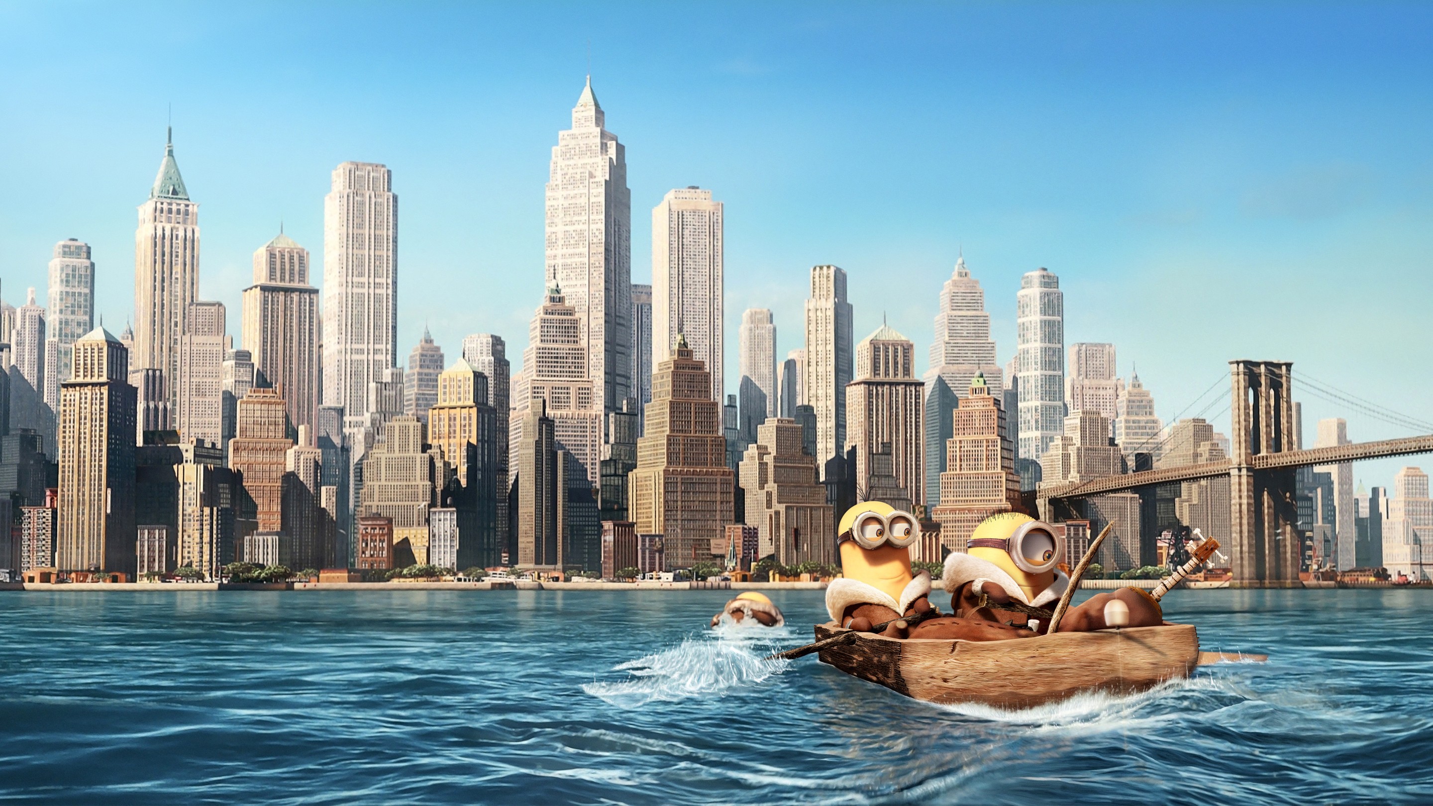 General 2880x1620 minions humor cityscape water boat movies animated movies digital art