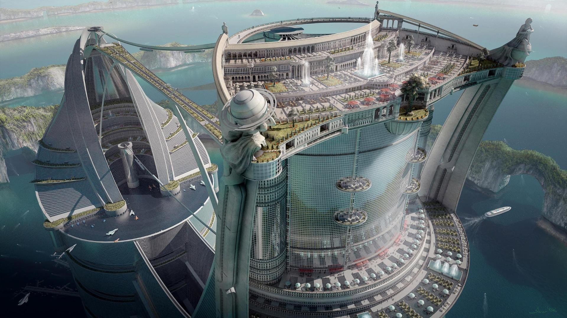General 1920x1080 futuristic architecture landscape futuristic city digital art science fiction CGI artwork