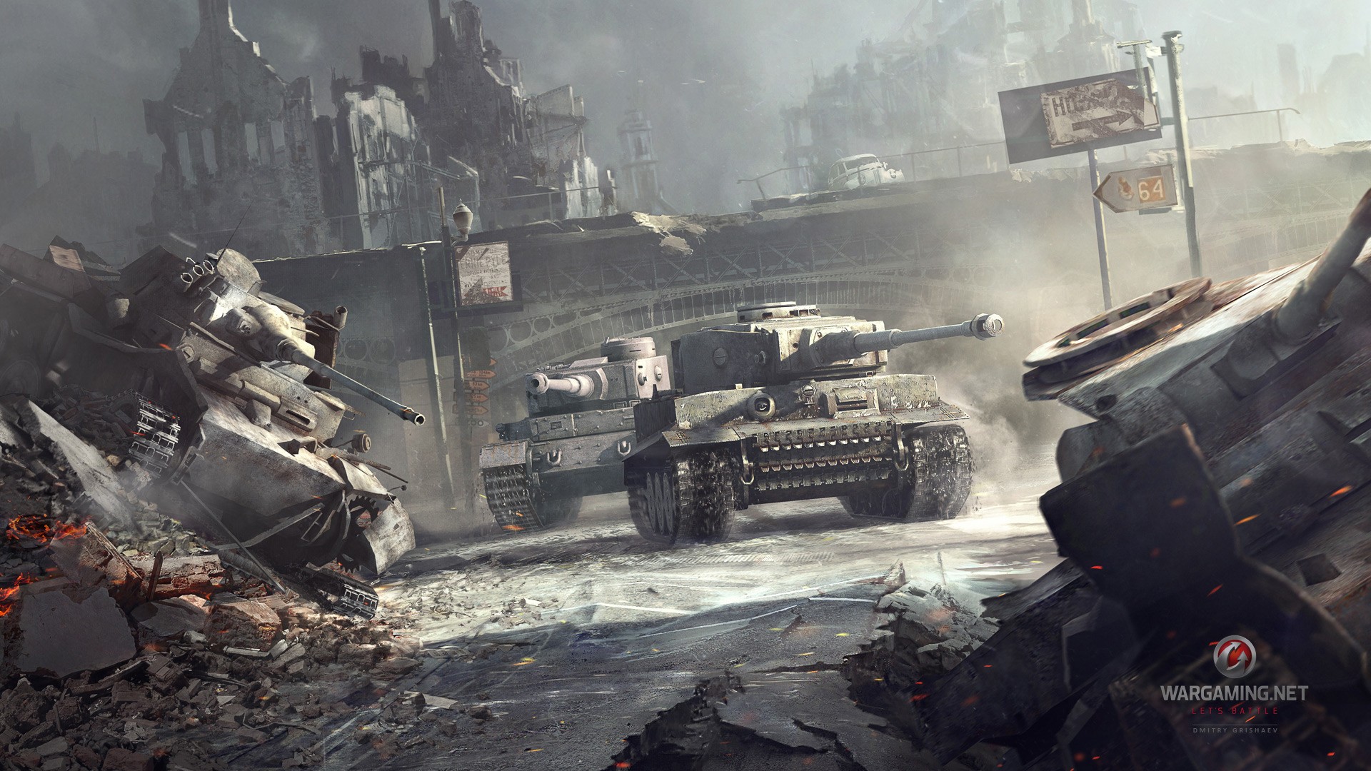 General 1920x1080 tank Tiger I World of Tanks video games wargaming vehicle ruins PC gaming video game art war military vehicle