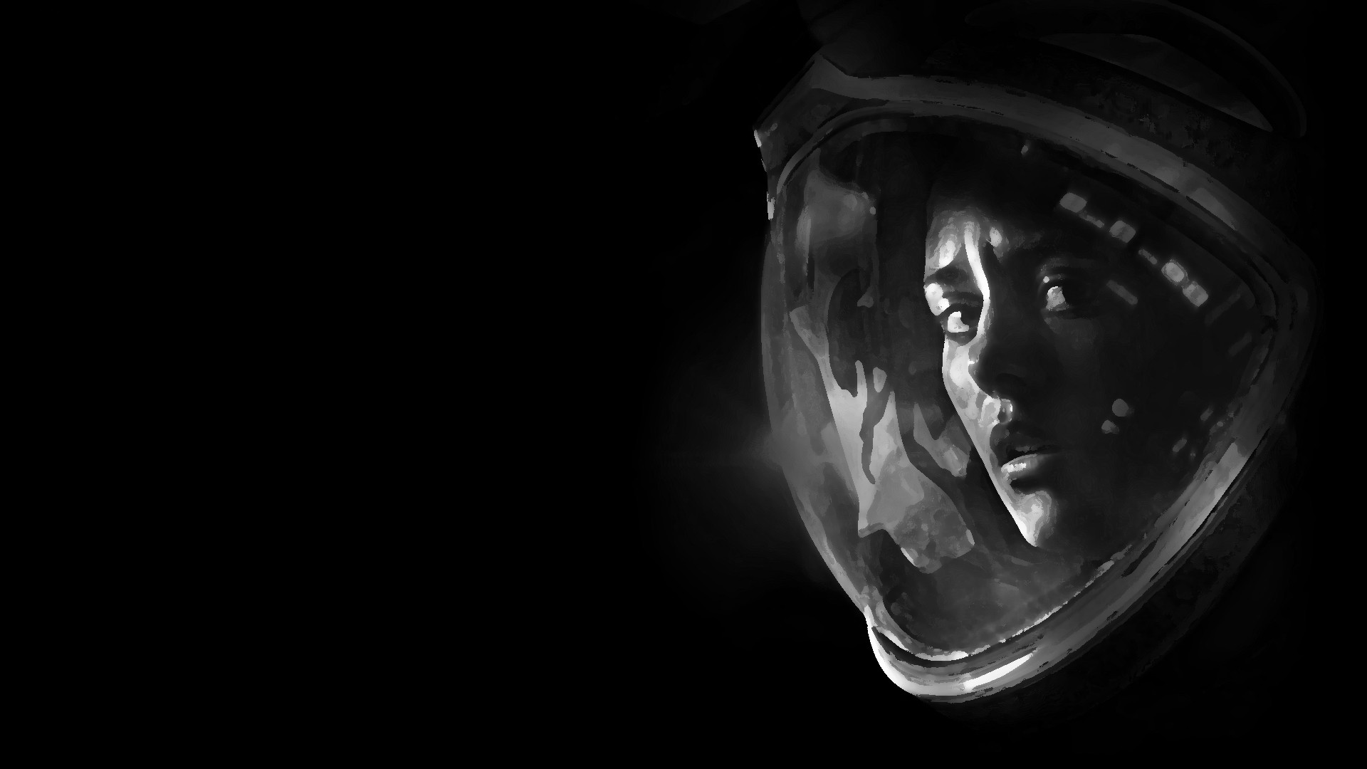 General 1920x1080 Alien: Isolation monochrome video games Alien (Creature) video game art Sega horror science fiction women science fiction looking at viewer simple background black background video game girls Amanda Ripley PC gaming