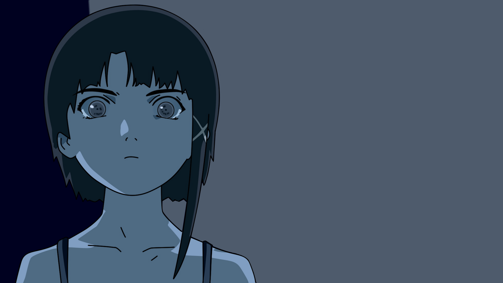 Anime 1920x1080 Serial Experiments Lain Lain Iwakura blue background looking at viewer short hair anime girls anime simple background