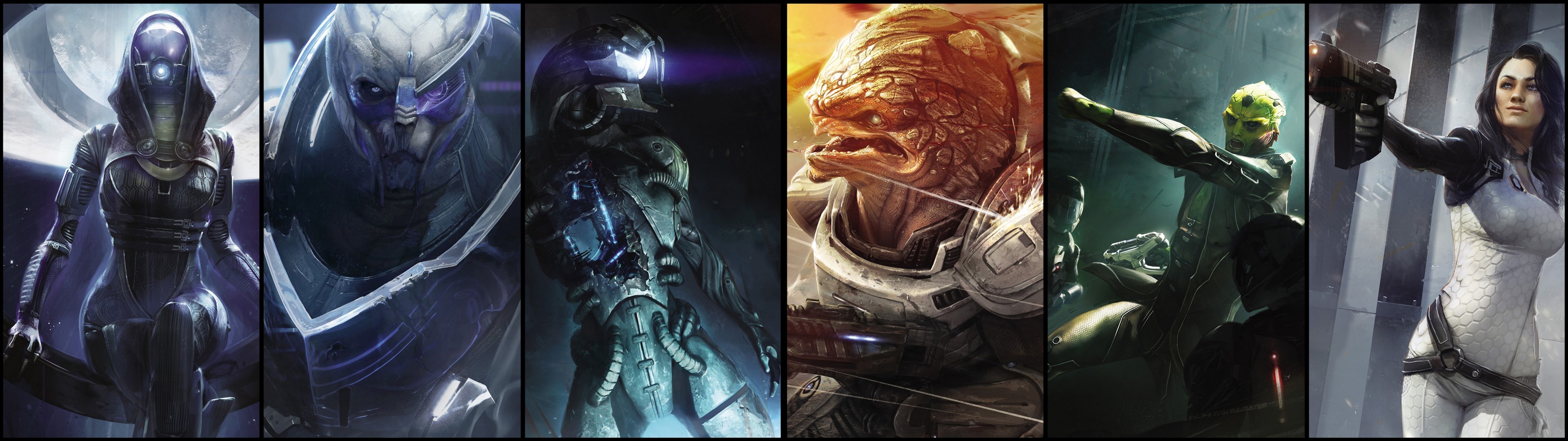 General 3840x1080 Mass Effect 3 collage video games Mass Effect 2 video game art PC gaming science fiction science fiction women video game girls Bioware EA Games