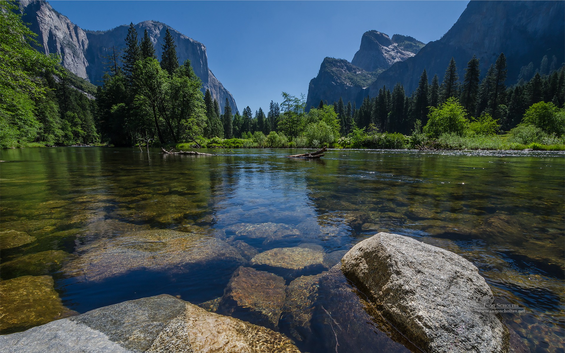 General 1920x1200 nature landscape lake water watermarked USA Yosemite National Park El Capitan California