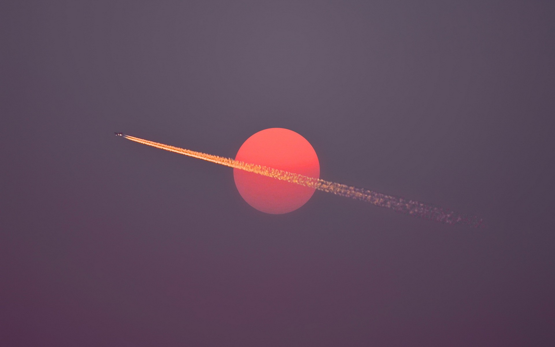 General 1920x1200 airplane aircraft red Sun sunset sky minimalism contrails flying