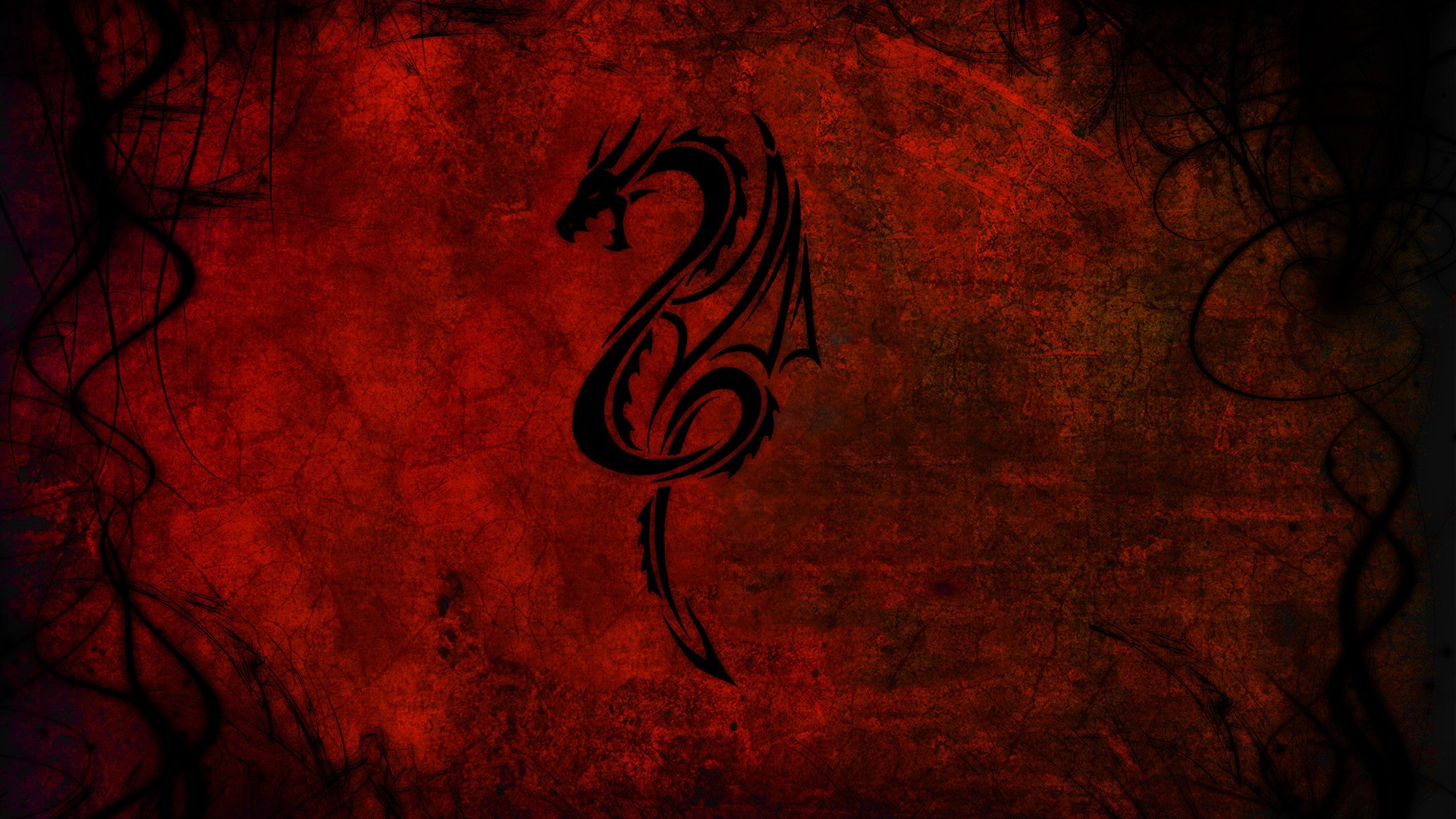 General 1920x1080 abstract red grunge dragon fantasy art red background