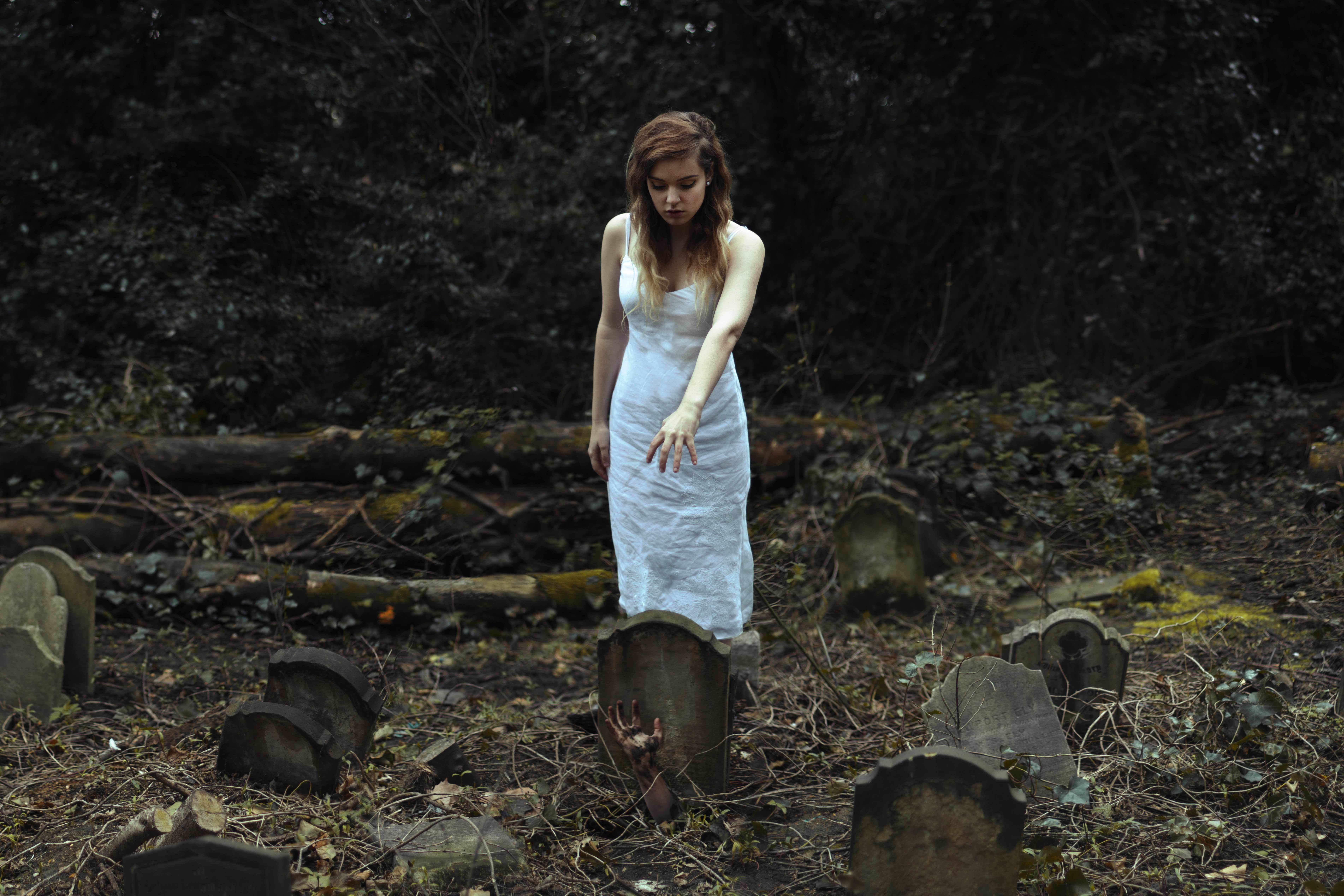 People 7611x5074 women graveyards Graves hands model women outdoors outdoors tombstones horror spooky
