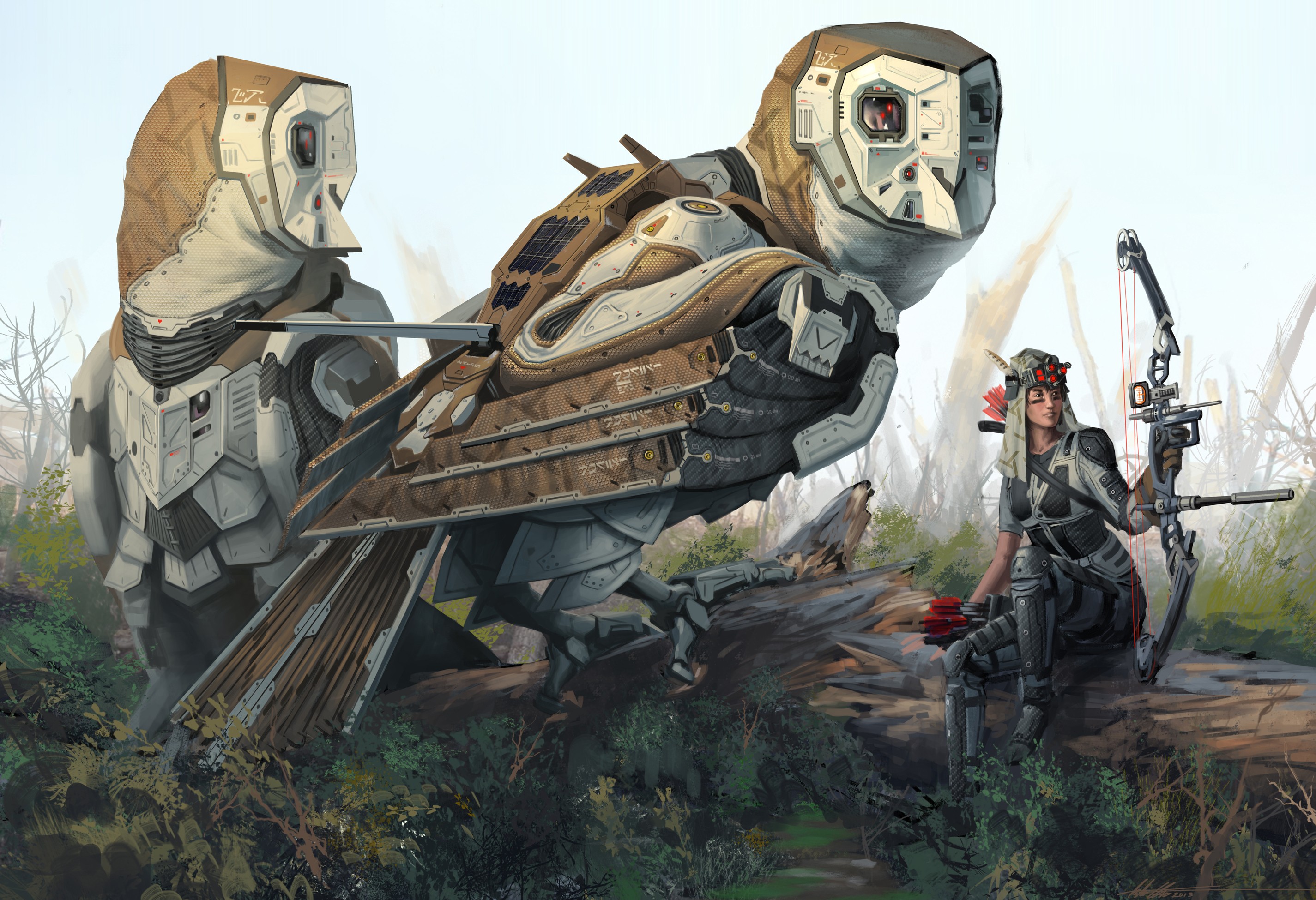 General 2850x1950 owl futuristic robot science fiction fantasy art