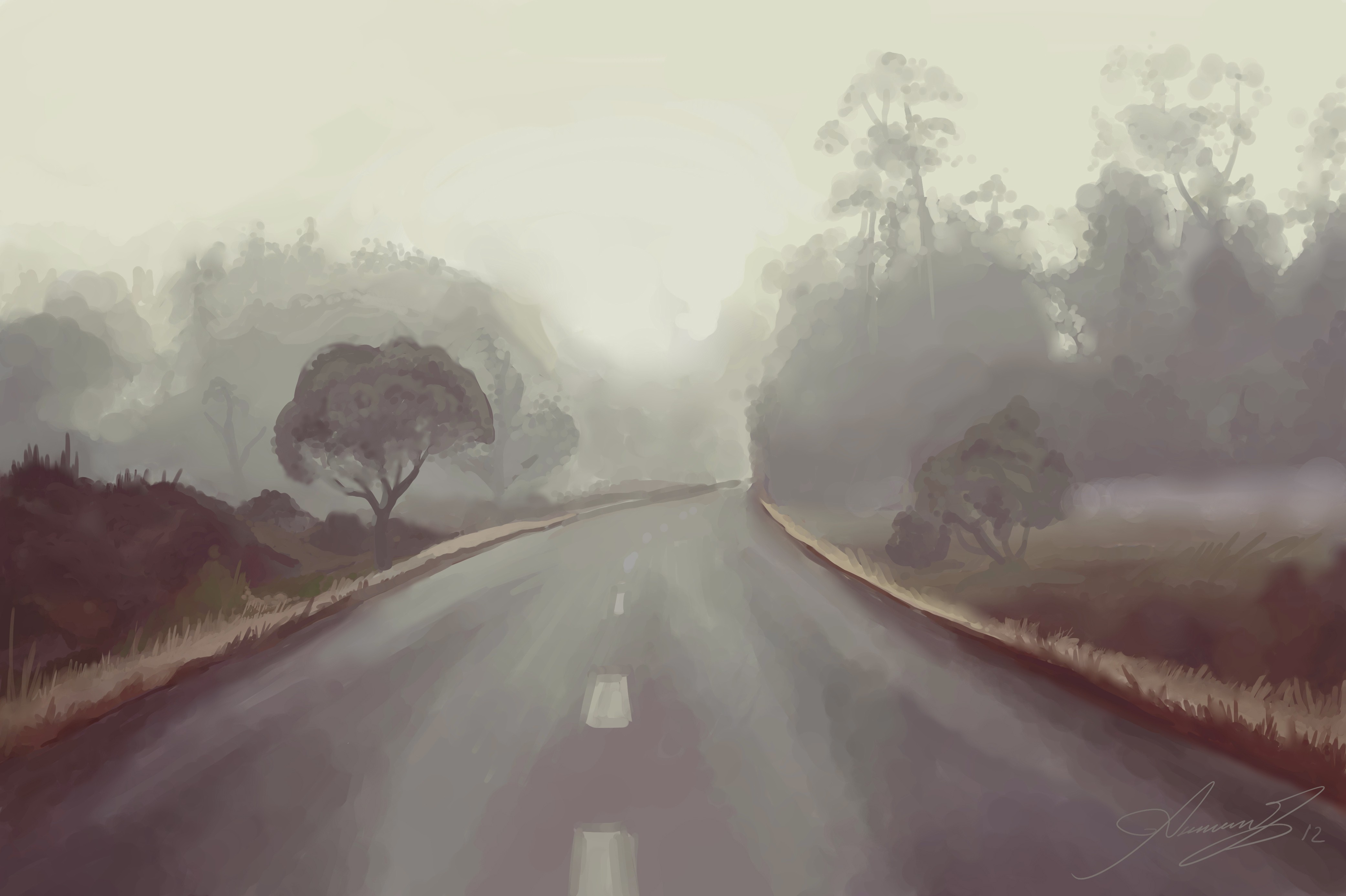 General 4164x2772 artwork road landscape painting mist outdoors digital art watermarked