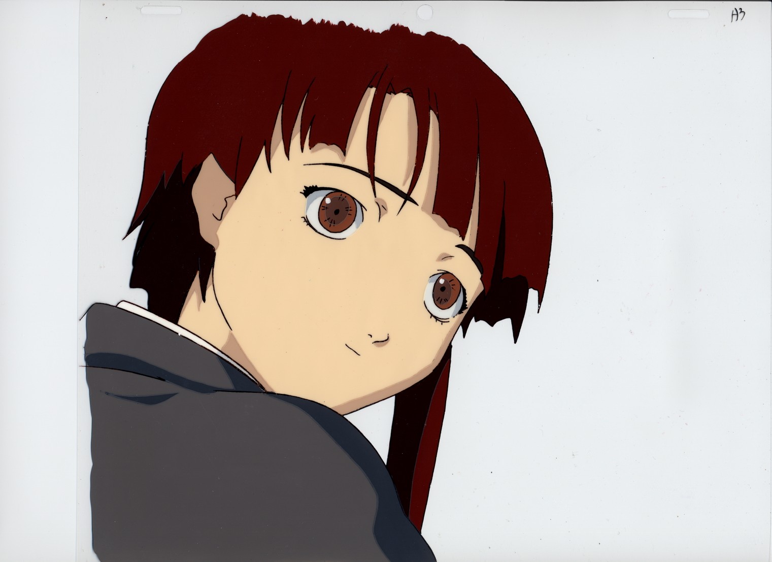 Anime 1521x1107 anime girls anime redhead brown eyes simple background face Lain Iwakura Serial Experiments Lain