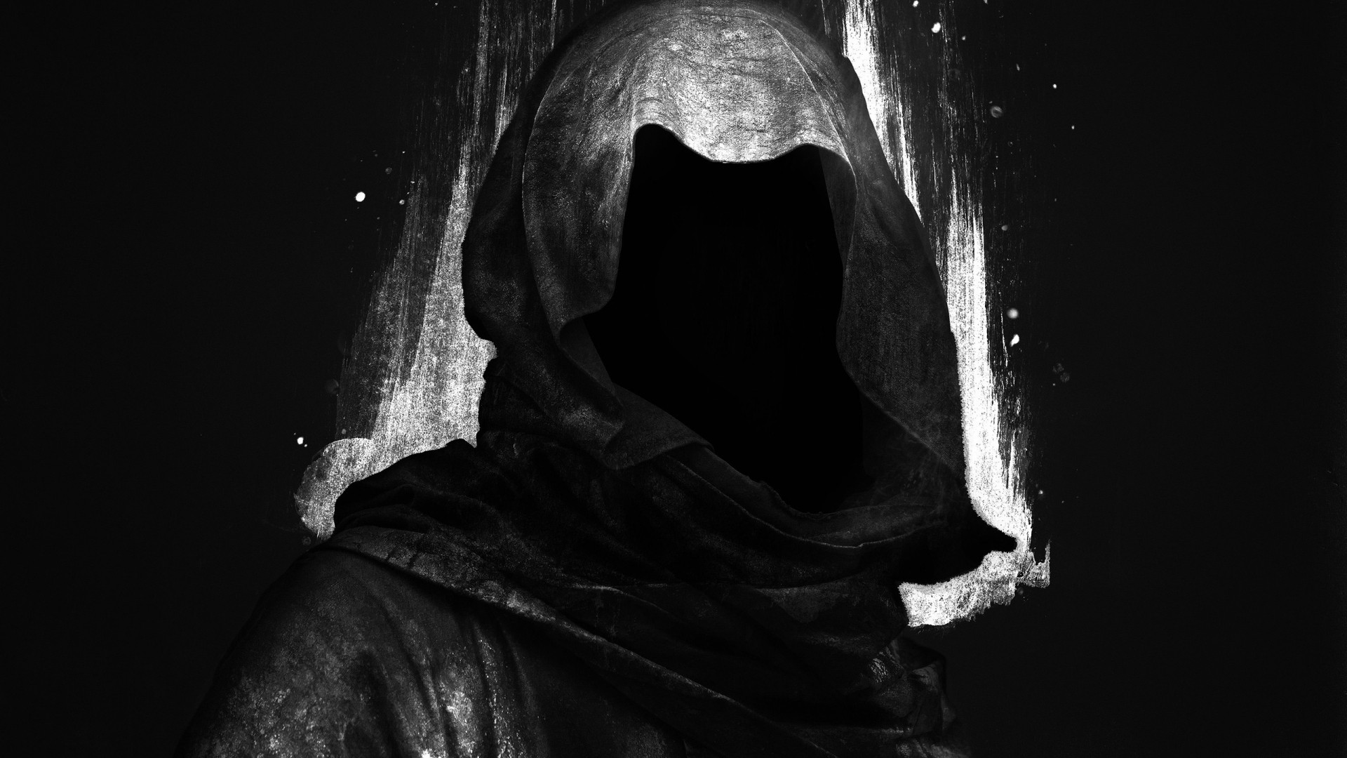 General 1920x1080 black background digital art hoods faceless dark Grim Reaper fantasy art monochrome DeviantArt