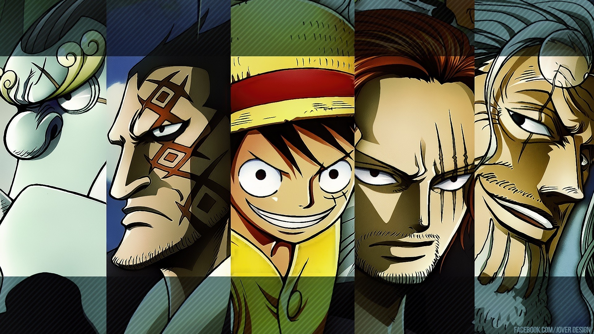 Anime 1920x1080 One Piece Monkey D. Luffy Shanks Jimbei collage face anime boys anime men