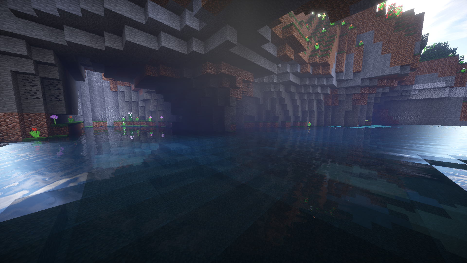 General 1920x1080 Minecraft water sea cave Sun video games PC gaming screen shot