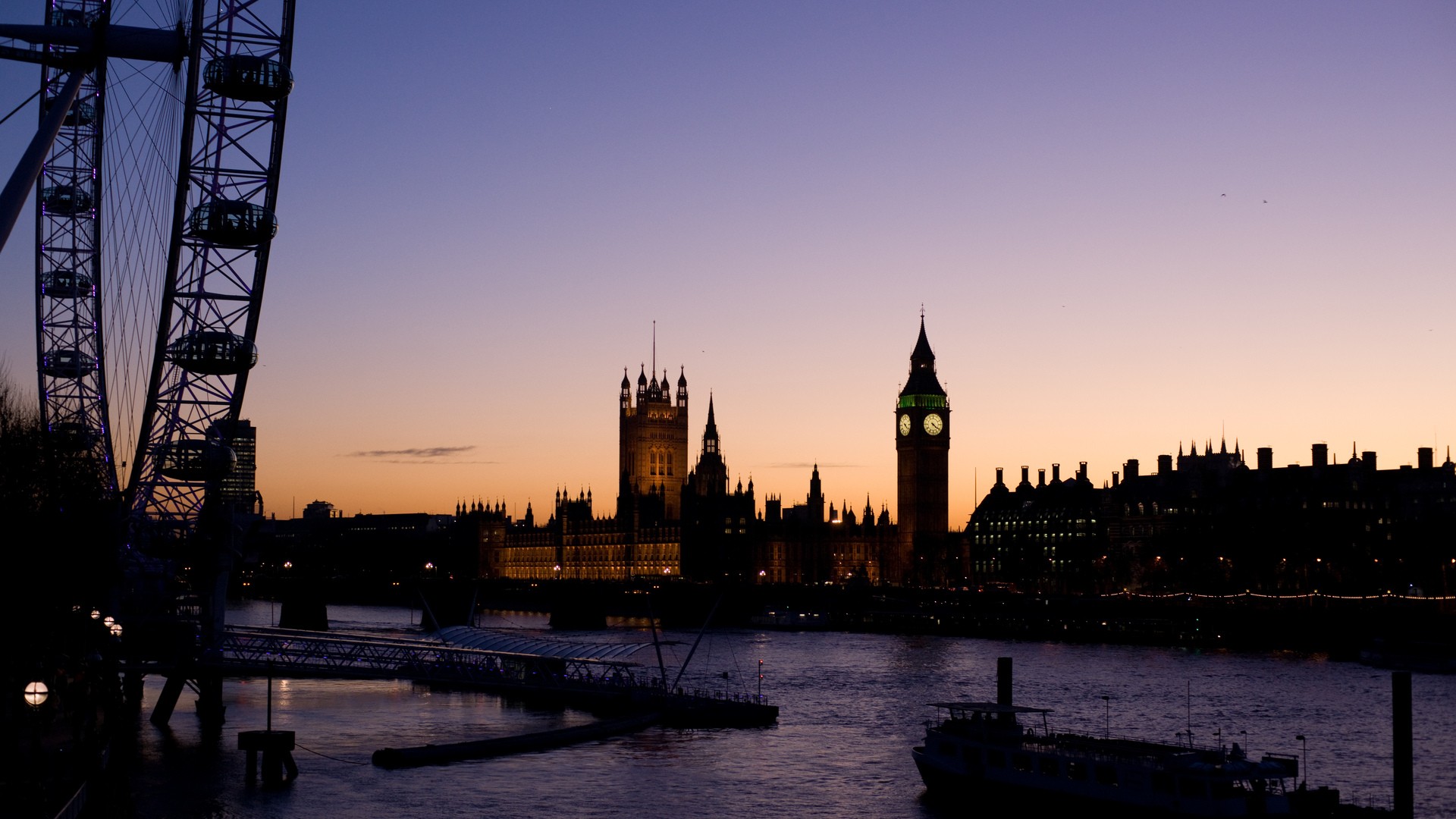 General 1920x1080 city London River Thames sunset Westminster UK England cityscape ferris wheel Big Ben