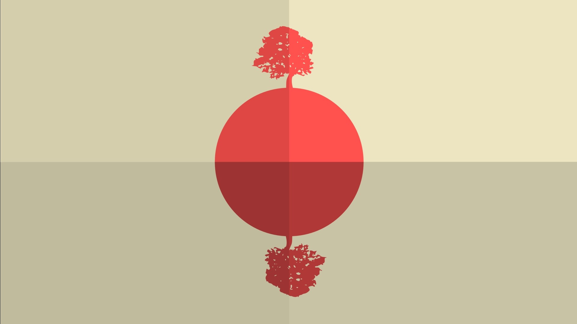 General 1920x1080 simple background Asian trees artwork red beige beige background minimalism circle