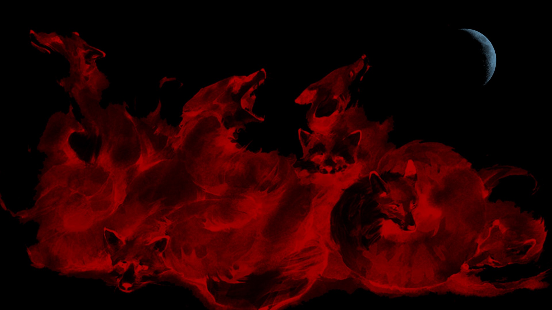 General 1920x1080 fire fox fantasy art Moon artwork animals simple background black background red crescent moon