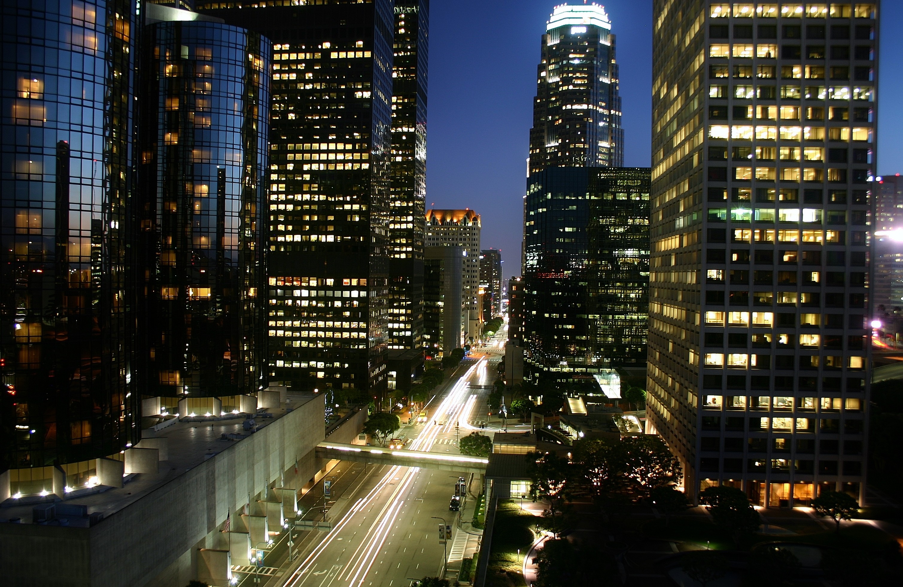 General 3018x1964 Los Angeles night light trails cityscape skyscraper city lights USA low light California road street