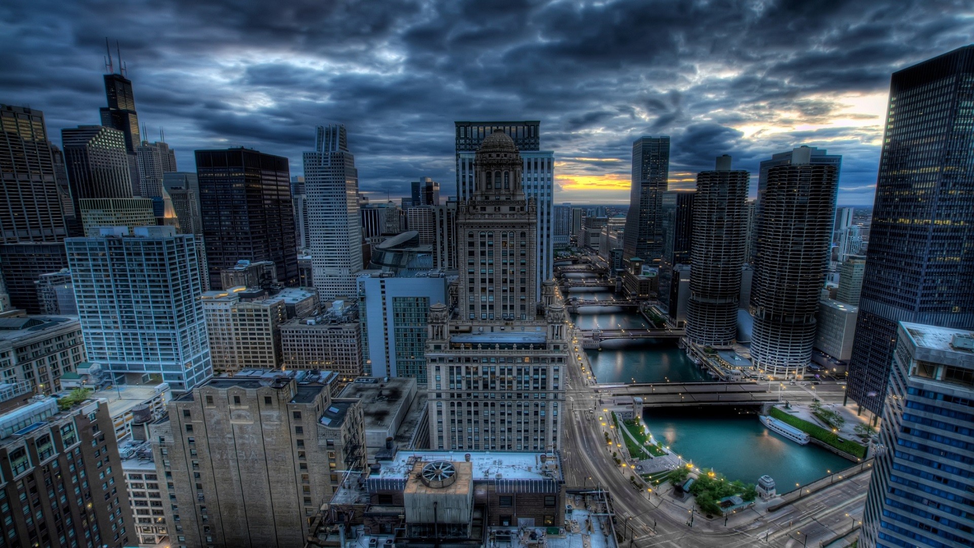 General 1920x1080 city Chicago building architecture USA sky clouds