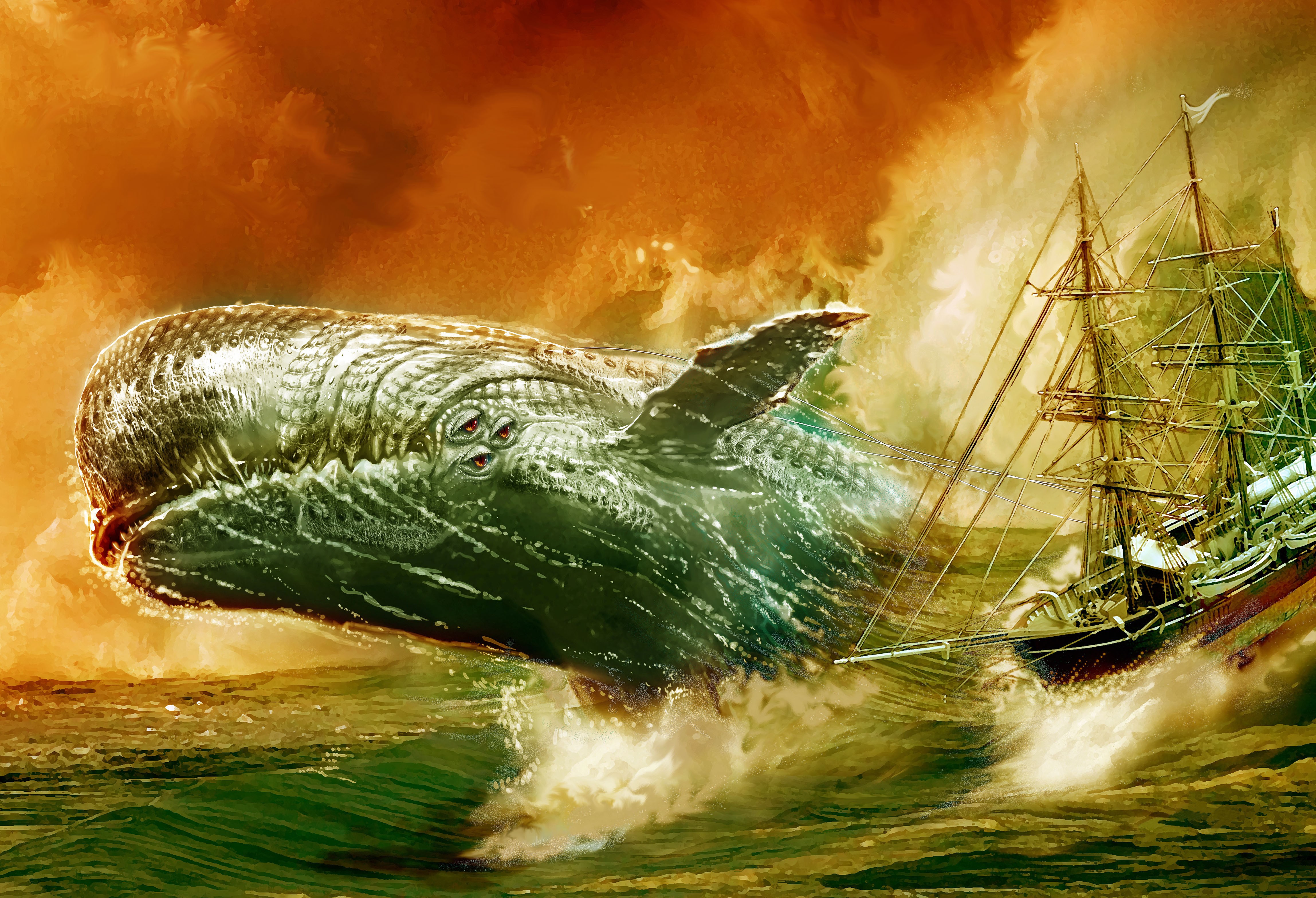 General 4594x3135 nature animals digital art artwork Moby Dick whale sea ship waves mammals