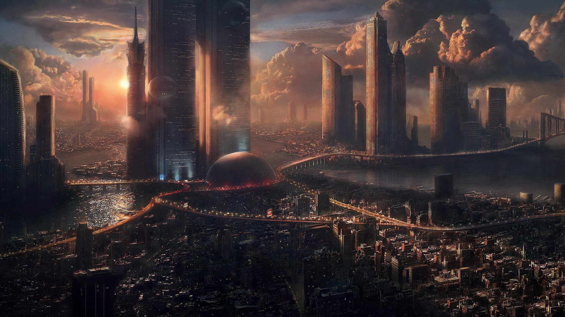 General 1920x1080 futuristic science fiction skyscraper cityscape digital art futuristic city artwork sunlight