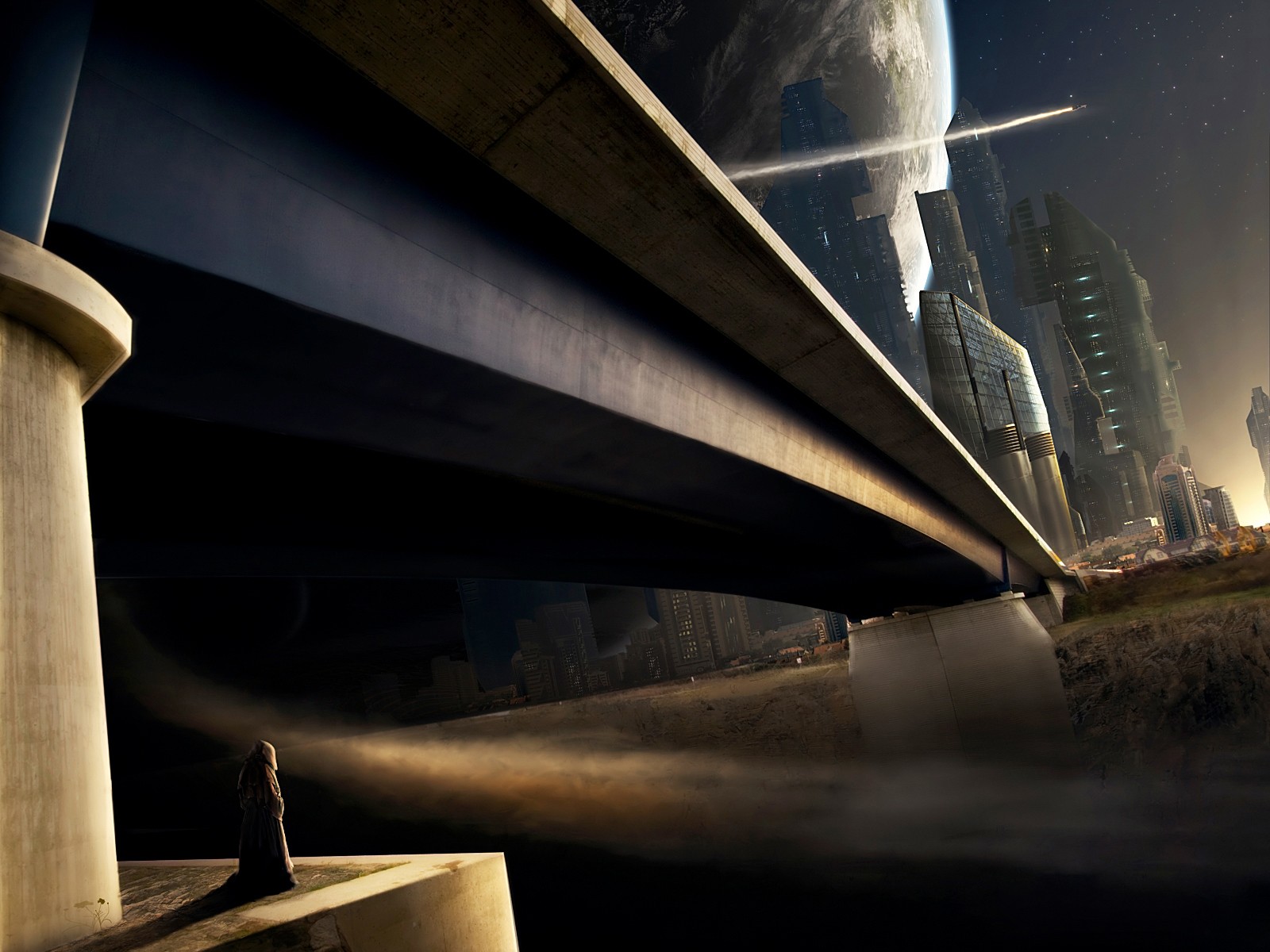 General 1600x1200 bridge artwork science fiction futuristic futuristic city digital art