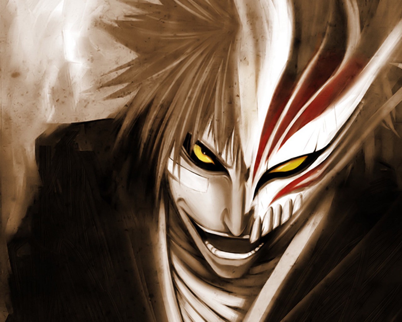Anime 1280x1024 Bleach Hollow sword Kurosaki Ichigo anime yellow eyes face