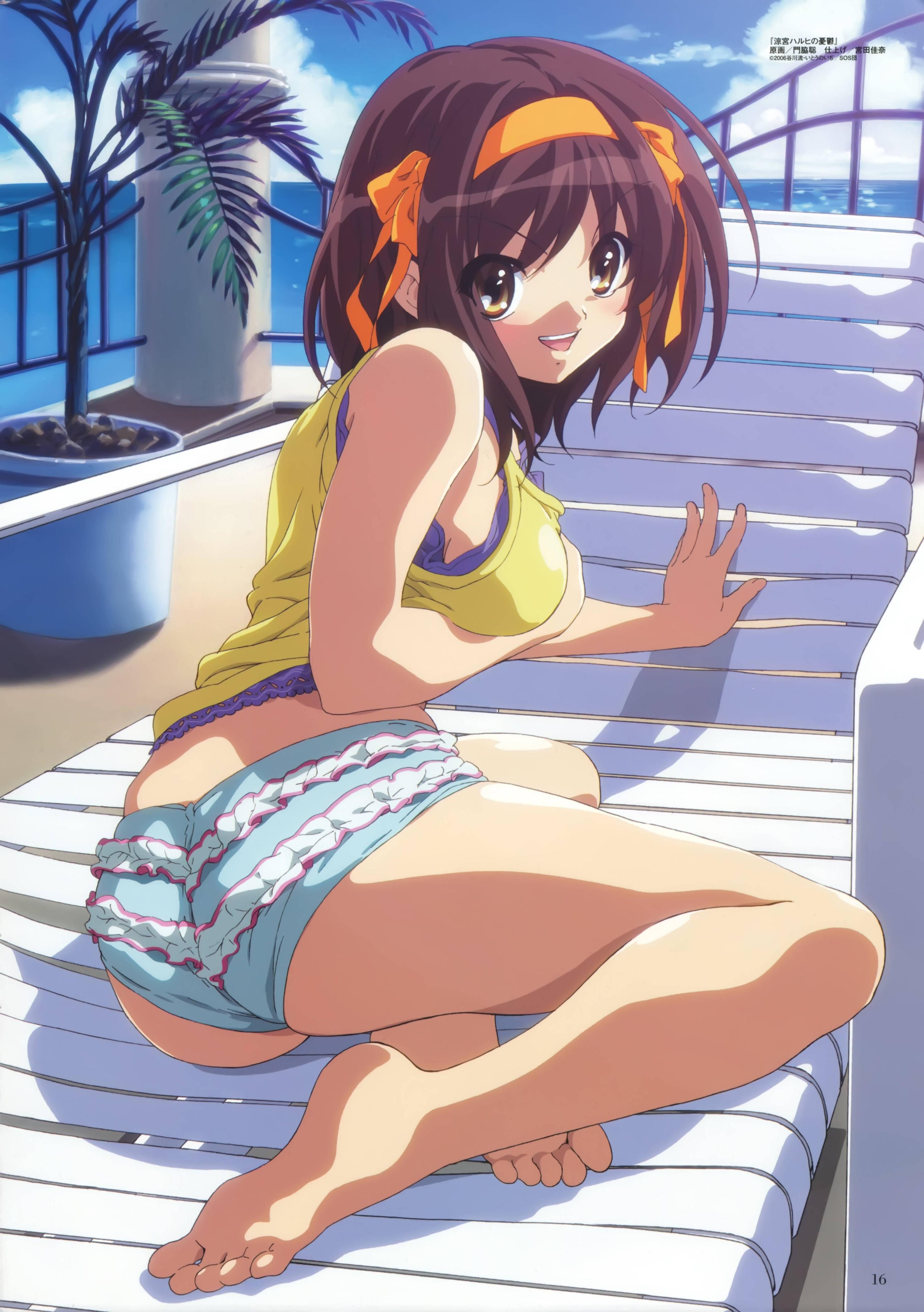 Anime 2941x4174 The Melancholy of Haruhi Suzumiya Suzumiya Haruhi ass anime girls anime barefoot short shorts feet