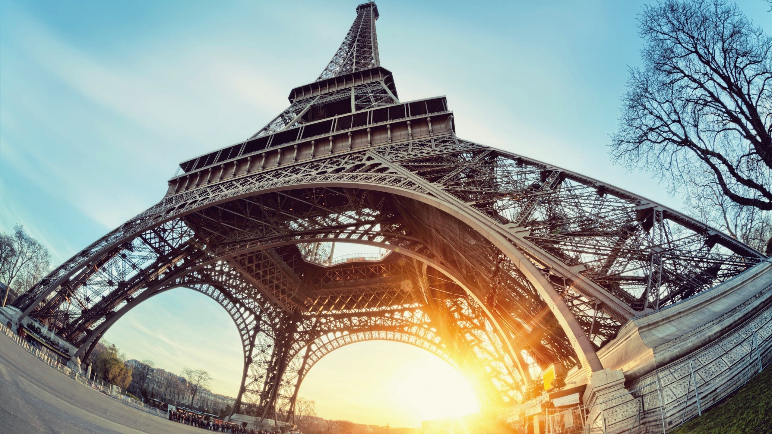 General 2560x1440 Paris Eiffel Tower France sunset construction sunlight city low-angle landmark Europe