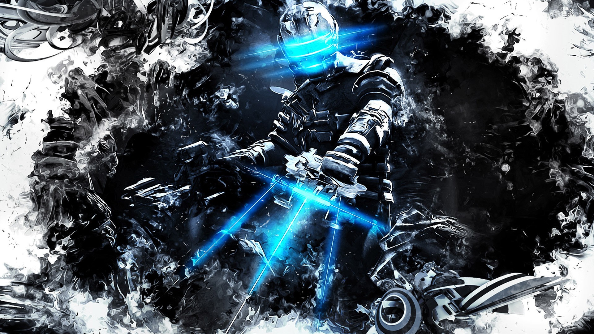 General 1920x1080 artwork video games Dead Space Isaac Clarke horror space blue white concept art cyan science fiction video game art