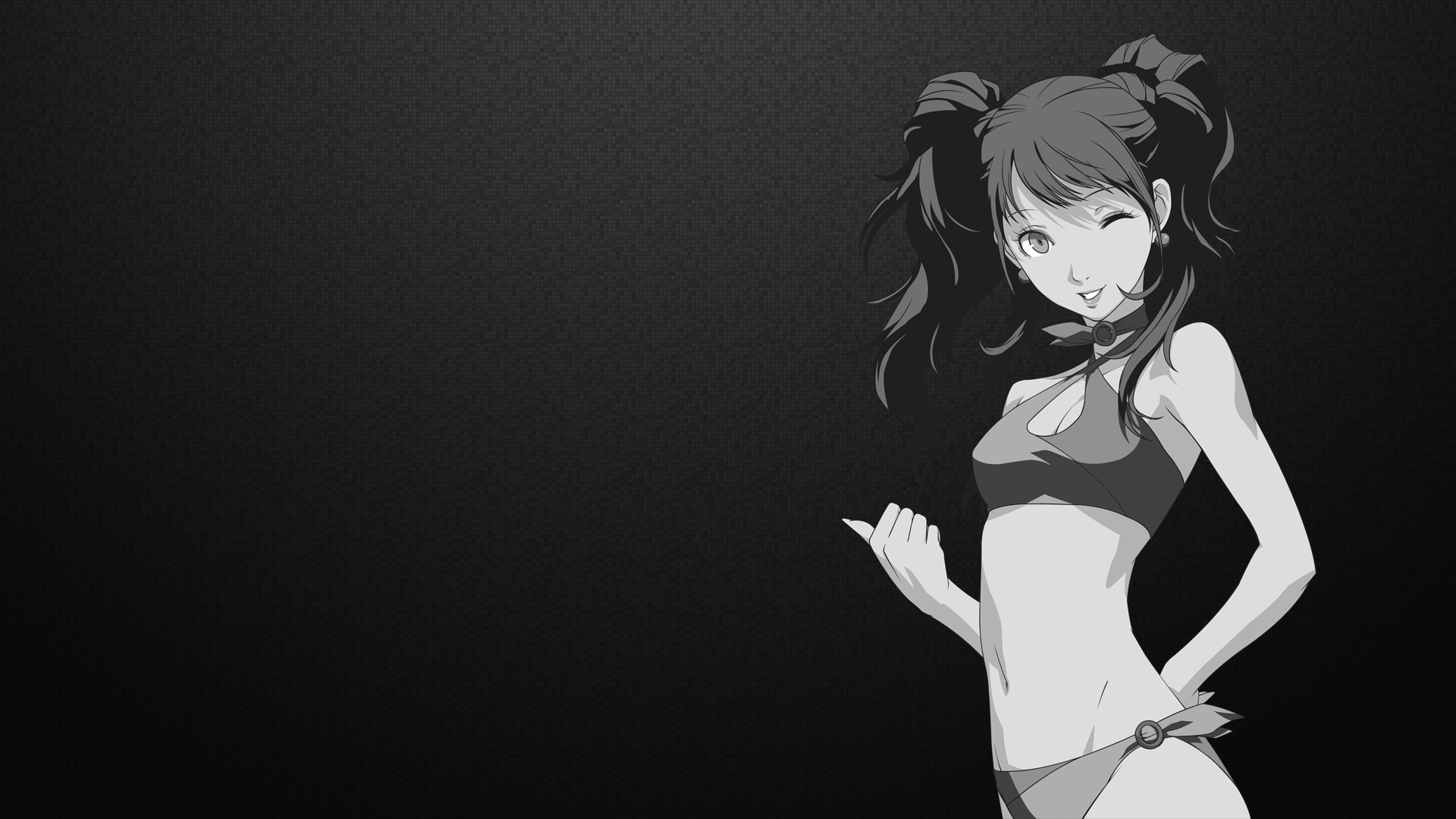 Anime 1920x1080 anime girls Persona 4 Persona series Kujikawa Rise anime video games video game art monochrome video game girls looking at viewer one eye closed belly women standing