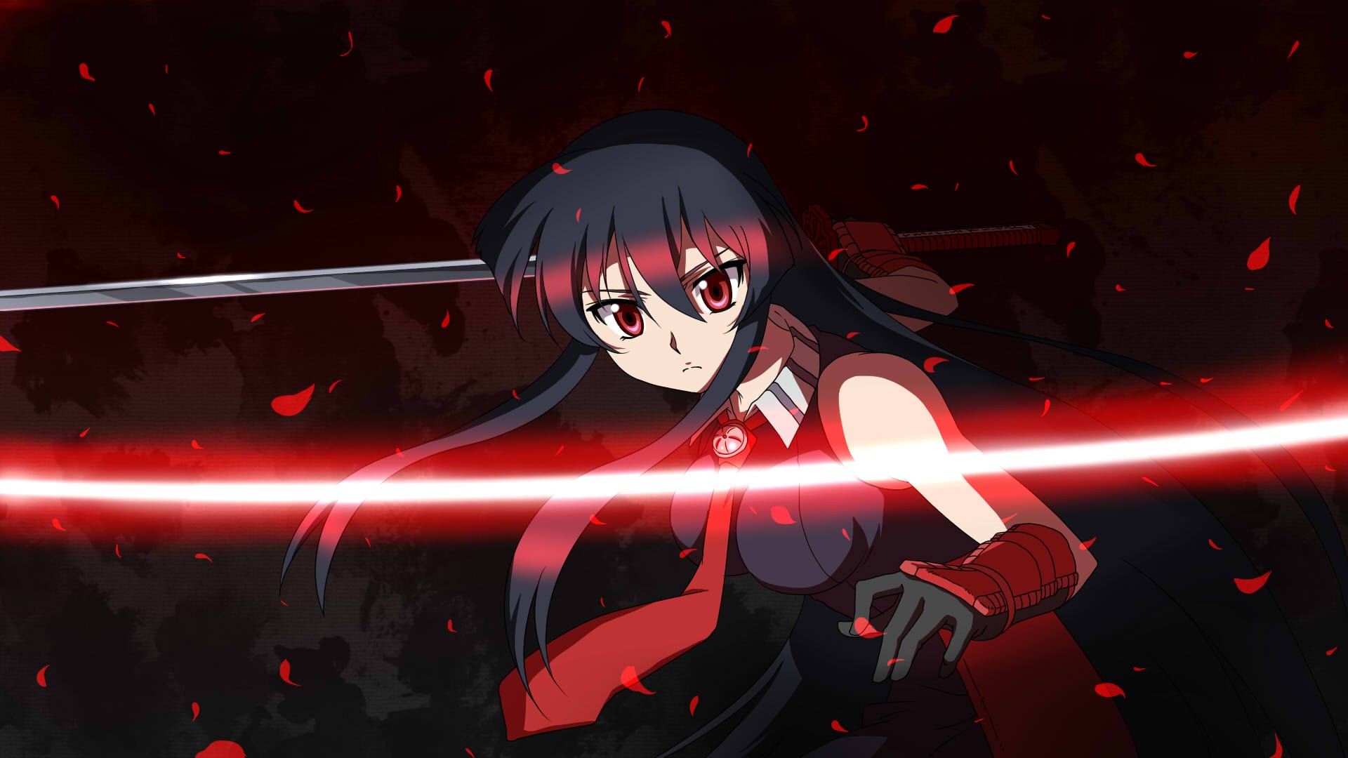 Anime 1920x1080 anime anime girls Akame ga Kill! Akame red eyes long hair women with swords sword weapon looking at viewer