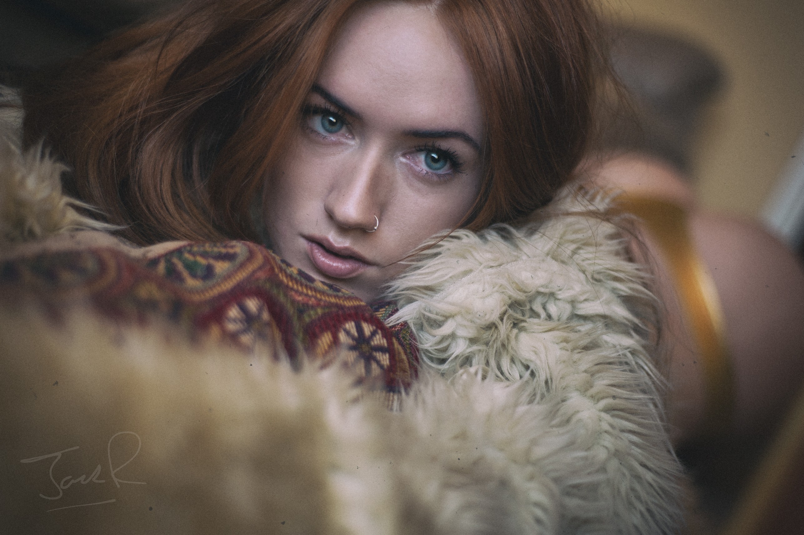 People 2574x1713 women ass redhead thong Jack Russell Jenny O'Sullivan face watermarked nose ring women indoors indoors model bent over closeup